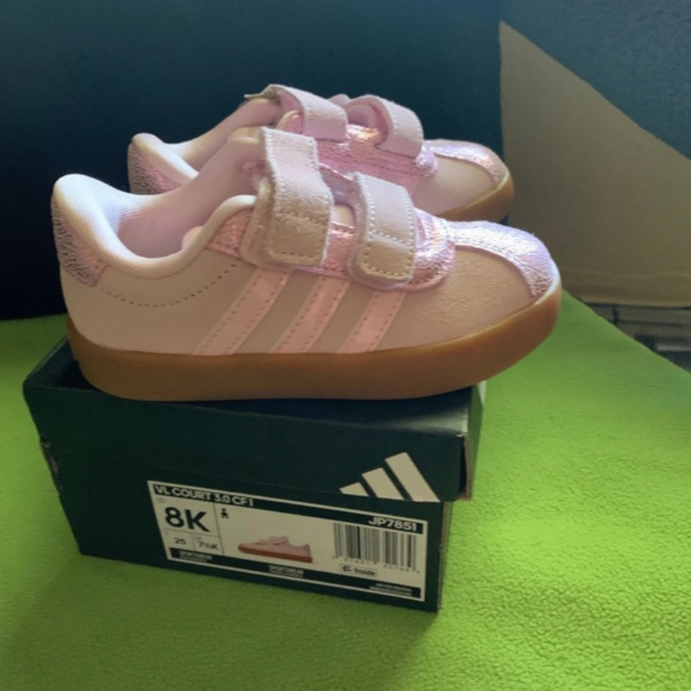 adidas Kids Pink Velcro Sneakers with Gum Sole